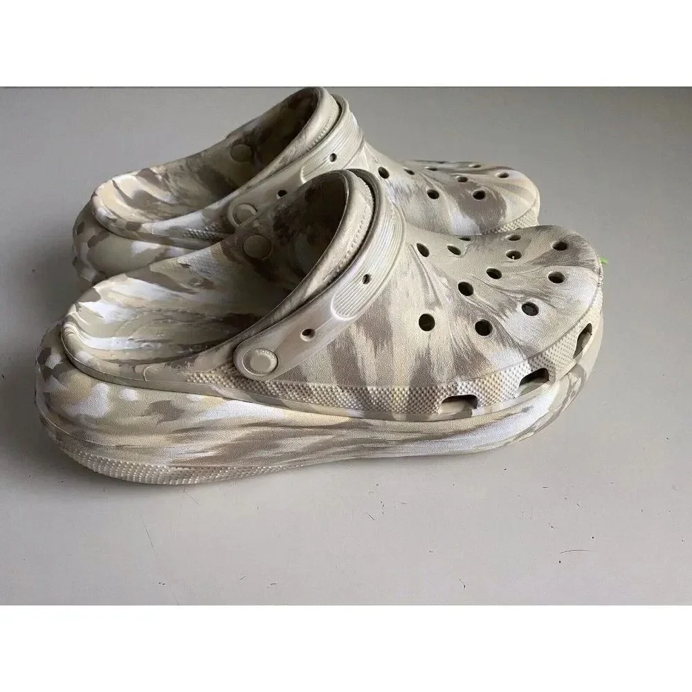 CROCS Classic CRUSH MARBLED Platform CLOG 208265-2Y3 Bone Men’s Sz 13 NEW‎